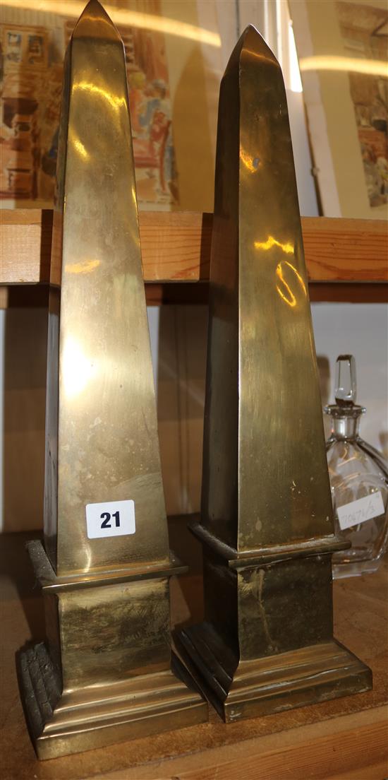 Pair brass obelisks